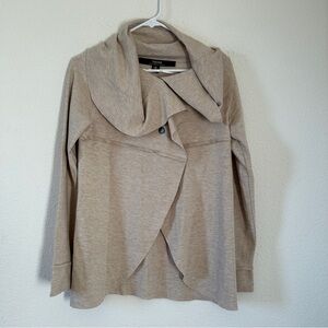 Kensie Wrap Snap From Sweater Mock Turtleneck Women’s Small Beige Boho Teacher